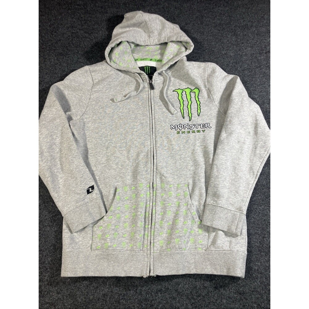 Mens Sz XL Authentic Vtg Y2K Monster Energy Gray Zip Up Sweatshirt
